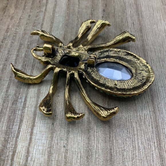 Spider Vintage Style Crystal Multi Colored Gold Tone Brooch Pendant - Picture 4 of 6